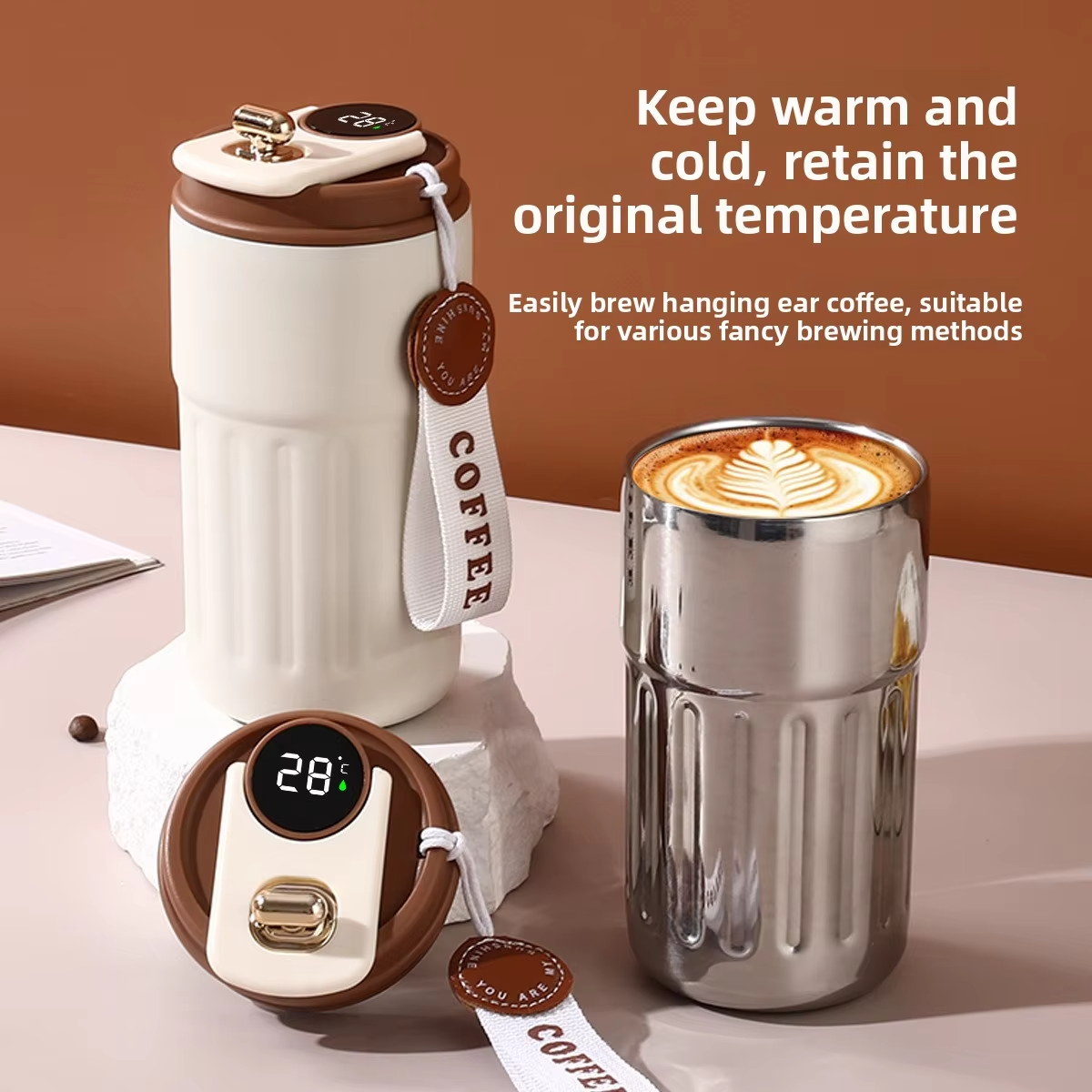 Portable Coffee Thermal Cup Stainless Steel Vacuum Flask With Digital Display
