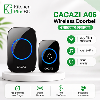 CACAZI A06 Door Bell DC Battery-Operated Wireless Doorbell 300M Remote 36 Ringtone