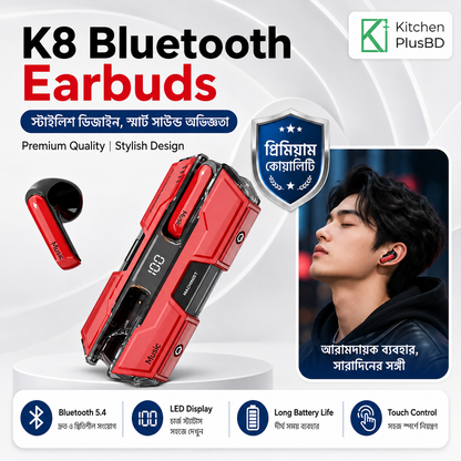 K8 Wireless Bluetooth TWS Stereo Earbuds With Digital Display